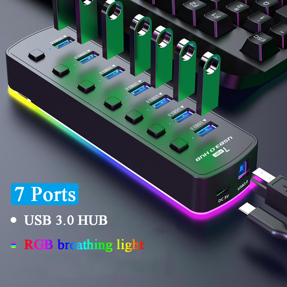 RGB USB 3.0 Hub 7 Ports Data P - đánh giá và giá Esports Gaming Splitter